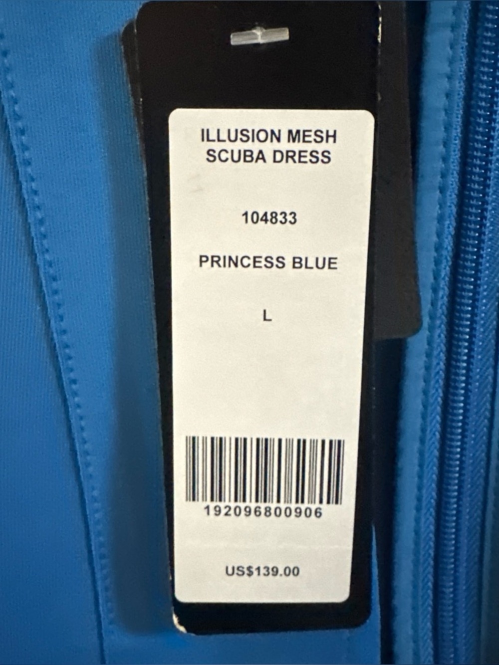 Bebe Illusion Mesh Scuba Dress In Princess Blue. NWT’s Size Large - Picture 8 of 8